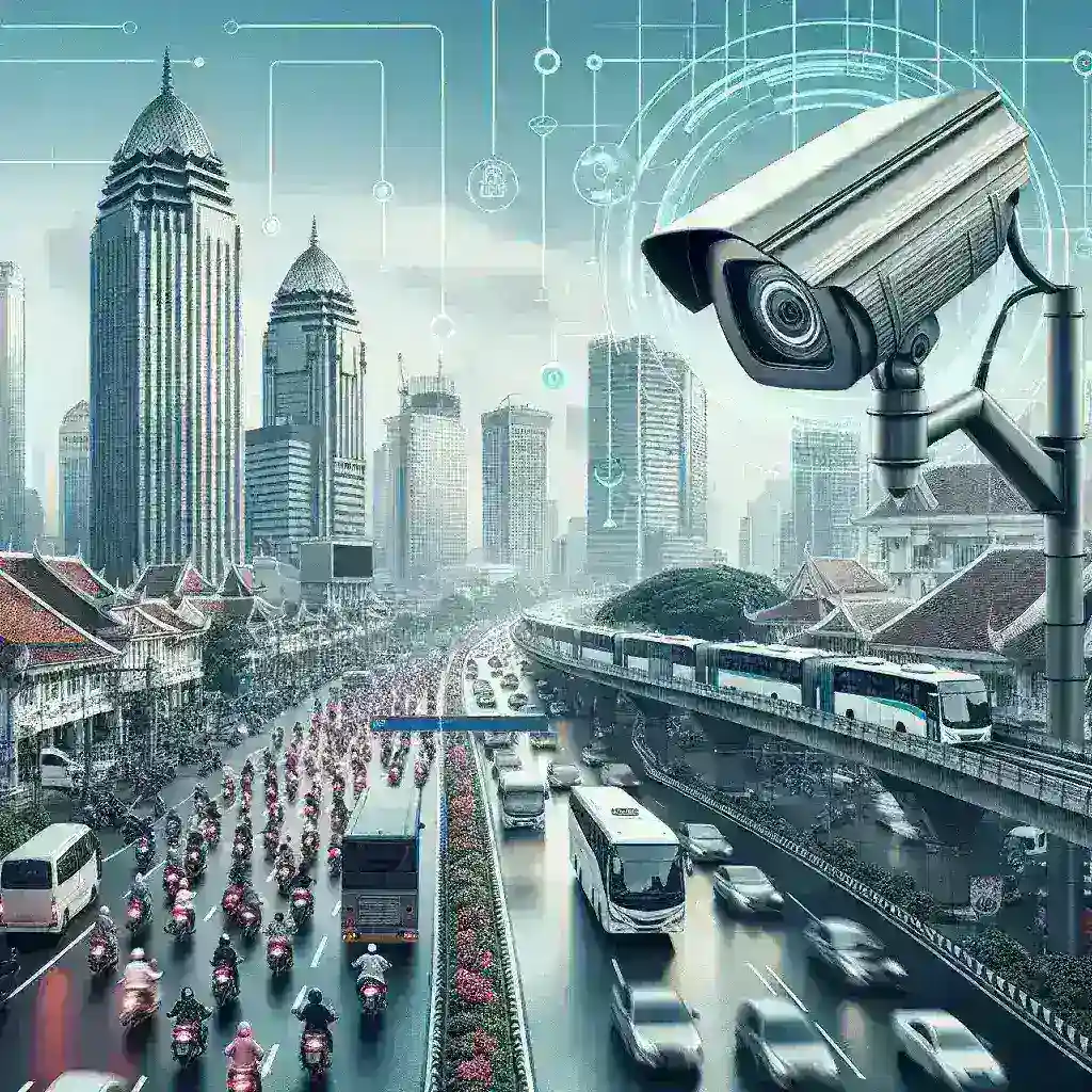 "Traffic camera test in Jakarta featuring advanced automatic video analytics technology for improved urban traffic management."